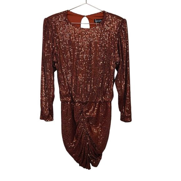NEW Retrofete Flynn Long Sleeve Sequin Mini Dress Bronze Copper Size Large - Picture 3 of 8